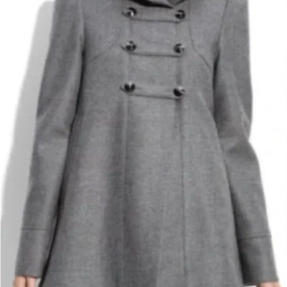 French Connection Women’s Gray Frill Collar Wool Blend Military Style Jacket 10 - Picture 3 of 12